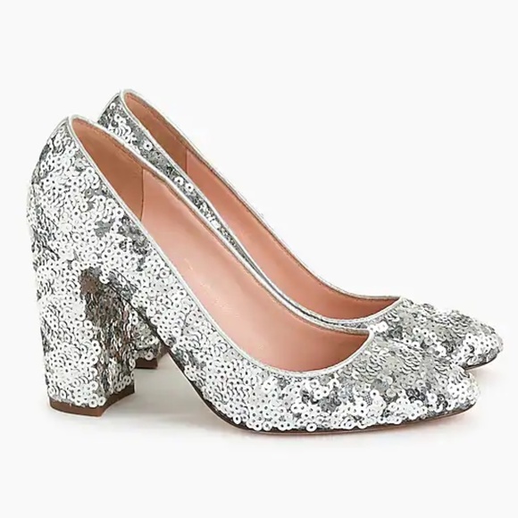 🌸Sparkly Sequin Pump Heels in Silver - Picture 1 of 3